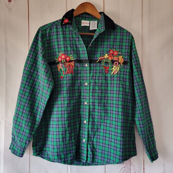 Vintage Bobbie Brooks Plaid Christmas Holiday Button-Down, Women’s M, Flannel - Picture 1 of 7